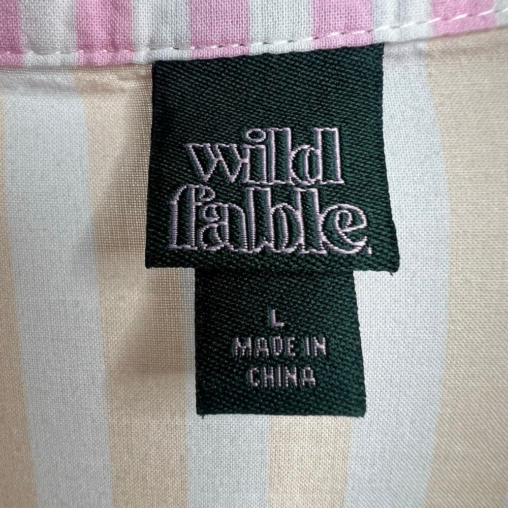 WILD FABLE Colorblock Striped Long Sleeve Button Up Shirt Yellow Pink Womens L - Picture 7 of 9